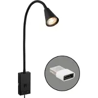 Briloner Justra - Stekkerlamp - leeslamp - draaibaar - 2 USB poorten - wandlamp - 48,5 x 6 x 42,5 cm - Zwart