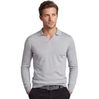 Born with Appetite polo v hals grijs lange mouw