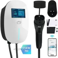 Puluomis - Wallbox EV Charger 11 kW - Smartcharge laadpaal met app - 7 meter kabel - Type 2 - 3-fase - 6–16A instelbaar - Wit