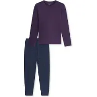 Schiesser Pyjama lang ' Casual Essentials ' nachtblauw / aubergine