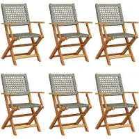 vidaXL Klapstoelen, 6 stuks, grijs polyrotan en massief hout