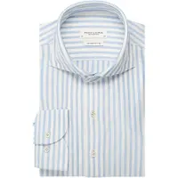Profuomo Japanese Knitted Slim Fit Jersey overhemd blauw, Gestreept