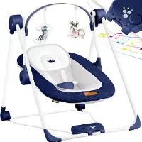 Kidiz Wipstoel Baby Elektrisch Babyschommel tot max 9kg - Schommelstoel voor Baby Swing met Speelboog en 5 schommelsnelheden - Marineblauw