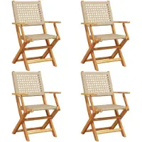 vidaXL Opklapbare stoelen, 4 stuks, beige, van polyrotan en massief hout.