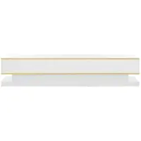 OKWISH Tv Meubel - Hoogglans Met Goudkleurige Rand - Woonkamer Opbergruimte Met 3 Druklades En Open Vakken - Warmwit - 200x40x40 Cm