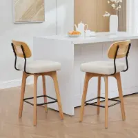STILVORA barkrukken, set van 2, keukenkrukken met rugleuning, ontbijtkrukken met rieten rugleuning, barkrukken met beklede zitting
