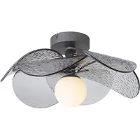 QAZQA Design plafondlamp zilver met geribbeld smoke glas - Kemner