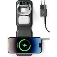 Iniu 15W MagSafe Oplaadstation 3-in-1, Opvouwbare draadloze oplader met Qi2-certificering