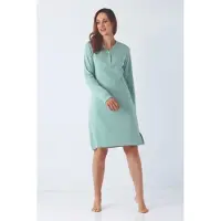 Hajo Premium katoen dames nachthemd turquoise gemêleerd | Maat 44/46