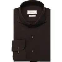 Profuomo Japanese Knitted Slim Fit Jersey overhemd bruin, Effen