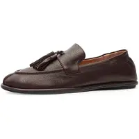 Manfield - Dames - Donkerbruine leren loafers met kwastjes - Maat 41