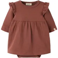 Lil´ Atelier BABY korte jurk met ruches - bruin Meisjes Stretchkatoen Ronde hals - maat 80