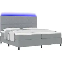 vidaXL Boxspringbed met LED-verlichting, lichtgrijs, 200 x 200 cm, gestoffeerd