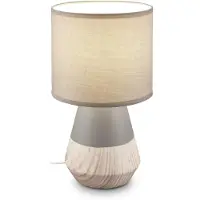 Briloner nachtlampje met keramieken voet, diameter 18 cm, hoogte 34 cm, fitting E14, maximaal 25W, kabel schakelaar, grijs-houtkleur. Tafel lamp voor woonkamer, slaapkamer, hal