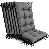 Amazinggirl Tuinstoelkussens Hoge Rug Set: 6x 50x120 cm - Kussens voor Tuinstoelen & Standenstoel Terrasstoel Grijs Eco linnen Stoelkussens Tuin Zitkussen Extra Dik 10 cm met Bindlinten