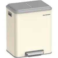 Songmics Krimwit Dubbel Afvalbak met Pedaal & Zachte Sluiting - 2x15L