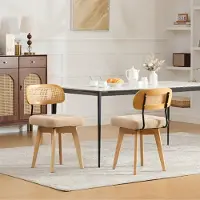 STILVORA Eetkamerstoel Set Van 2 43 x 50 x 77 cm - 360 Graden Draaibaar Met Rotan Rugleuning - Voor Eetkamer En Slaapkamer - Chenille Khaki