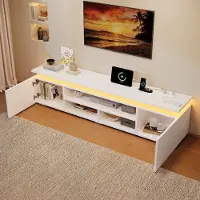 STILVORA TV-Meubel - RGB-Ledverlichting Met App-, Spraak- En Timerbediening - Open Vakken Voor Woonkamer - MDF - 180 X 35 X 42 Cm - Wit