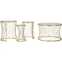 Mauro Ferretti Noah salontafelset, 4 stuks – Salontafels van goudkleurig metaal en gehard glas, diamantdesign, ruimtebesparende set – 940
