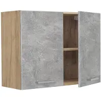 Vicco Glazen keukenkast R-Line, Beton/Goudkleurig Eiken, 80 cm