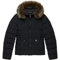 Superdry Dames Fuji Gewatteerde Jas met Imitatiebont en Capuchon zwart (L), Casual, Polyester W5012184A