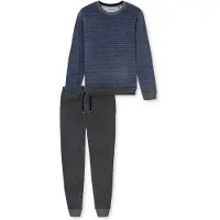 Schiesser Pyjama lang ' Casual Nightwear ' blauw denim / grijs