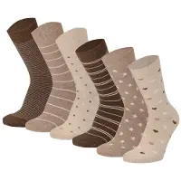 Apollo Dames sokken hartjes gestreept sterren print bio katoen 6-pack beige/bruin