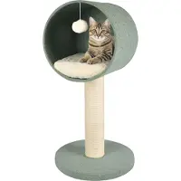 Flamingo Krabpaal Scandi Muntgroen & Wit – 40x40x77 cm – met schuilplaats, kussen & speeltje – kattenkrabpaal