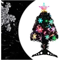 vidaXL Kerstboom met LED-sneeuwvlokken 64 cm glasvezel zwart
