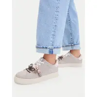 Tamaris dames leren sneaker 1-23708-47-341 lage veterschoen voor dames, taupe
