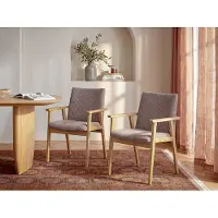 Vente-unique Set van 6 stoelen met armleuningen van corduroy en rubberhout - Taupe - FILDON