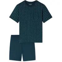Schiesser Pyjama kort ' Comfort Essentials ' donkerblauw / donkergroen