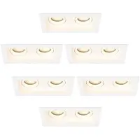 LEDVION – 6x LED Inbouwspot Dubbel Rechthoek 185x100mm – Wit – Dimbaar – Kantelbaar – GU10 – 2700K – 3W – IP20