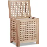Relaxdays Wasmand Walnoot met deksel en uitneembare waszak, opbergmand