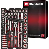 Einhell Pad doppenset en ratels, 60-delig (omkeerbare ratels, bougiedoppen, zeskantdoppen, E-profieldoppen, accessoires voor krappe ruimtes, E-Case systeem)