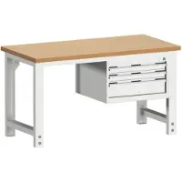 Bott cubio werkbank, handmatig in hoogte verstelbaar, beuken werkblad 40 mm, B 1500 x D 750 x H 740-1140 mm, tot 1200 kg, lichtgrijs RAL 7035