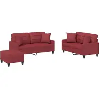 vidaXL 3-delige Loungeset met kussens kunstleer wijnrood