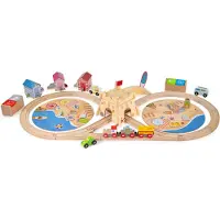 Bigjigs Houten Treinbaan Set - Strand en Auto Speelgoed