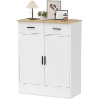 HOMCOM Sideboard-Spaanplaat-68,6L x 35B x 90,3H cm-Wit+Natuurhout