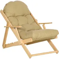 HOMCOM Relaxfauteuil, inklapbaar, met kussens, comfortabele fauteuil, relaxstoel, beuken hout