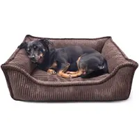 4L Textil Hugo Orthopedisch hondenbed van corduroy, hondenmand, wasbaar 100 x 80 cm, grote en middelgrote honden, traagschuim, wasbaar, afneembare hoes, reservehoes verkrijgbaar - bruin