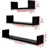 vidaXL 3 st Wandschappen U-vormig MDF zwart