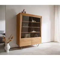 DELIFE Hoge kast Kayu 115x150 cm acacia natuur 2 glazen deuren V-poot