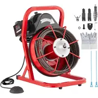 Vevor buisreinigingsmachine, 50 voet lang, 3/8 inch diameter, handmatige invoer, 250W elektrische buisreinigingsmachine met 4 snijbladen en een voetpedaal met luchtbediening
