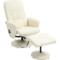 HOMCOM Massage Relaxfauteuil met Ottoman Set Kunstleer, Staal 76B x 81D x 105H cm Roomwit