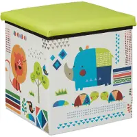 Relaxdays poef kinderkamer - dier design - opbergpoef vouwbaar - 31 x 31 x 31 cm - groen-wit