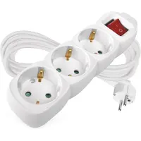 Emos stekkerdoos met 3 stopcontacten en schakelaar, 5 meter kabel (1,5 mm²), wit, stopcontacten 45° gedraaid, Schuko met verhoogde bescherming tegen aanraking, voor gebruik binnenshuis, P1325R