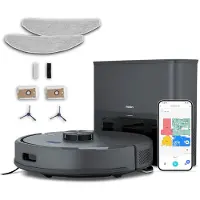 Medion Robotstofzuiger met afzuigstation en dweilfunctie X22 SW+ (lasernavigatie, 5.000 Pa, 2-in-1, nauwkeurige mapping, no-go zones, meerdere etages, MD 100021) blauw