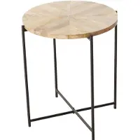 Boltze bijzettafel visgraat - metaal zwart - hout koffietafel 53x46cm.