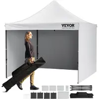 OEM Pavilion 304,8x304,8x320cm Tuintent 500D PU Zilveren Stof Opvouwbare Paviljoen Hoogte Verstelbaar Inclusief Opbergtas Partytent 6-8 Personen Pop-up Tent Witte Tuinpaviljoen voor Kampeertrips